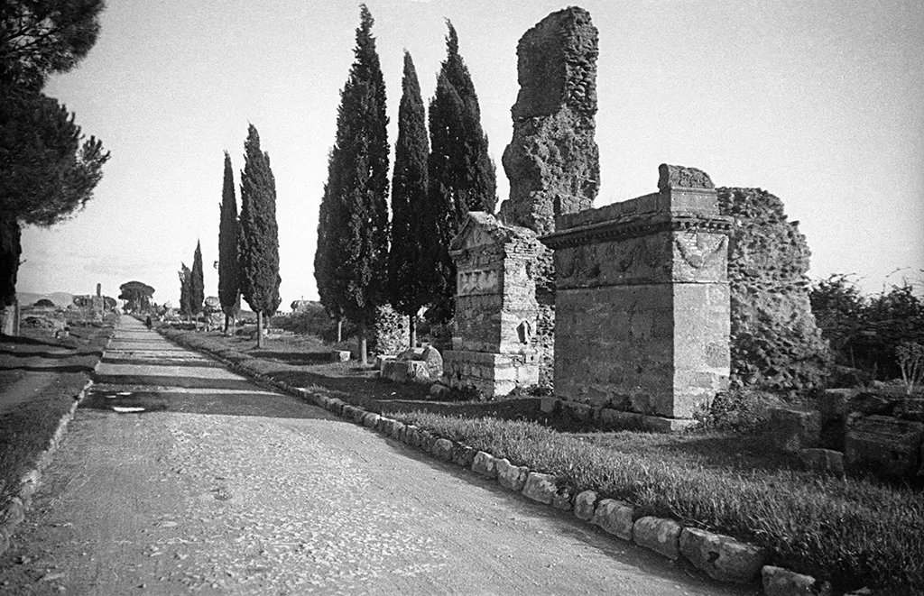 Via Appia Antica, one of the ancient Roman main roads in Rome, Italy
